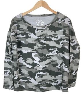 Chaser Gray Camo Sweatshirt Top Dolman Sleeve Size Small